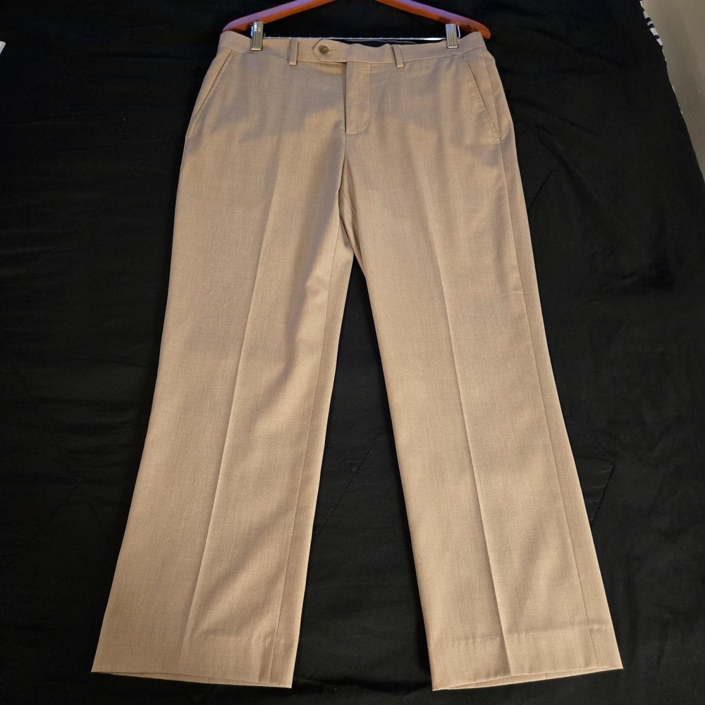 Cremieux Dress‎ Pants Mens 33x30 Beige Flat Front Straight Leg Stretch Business